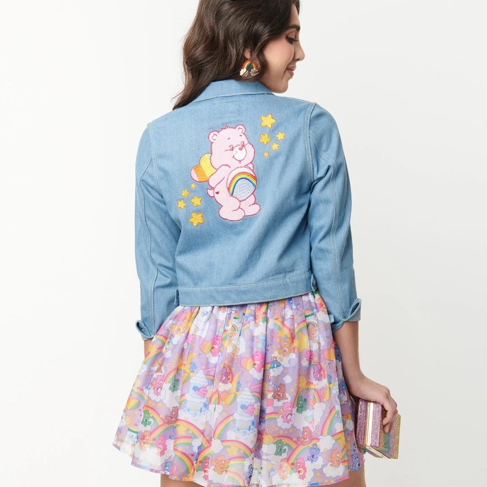 Care Bears x Unique Vintage Jean Jacket - Cheer Bear Retro 80s Cartoon Kawaii